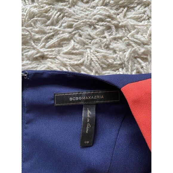BCBGMAXAZRIA Dress Long Maxi 8 Colorblock Navy Blue Orange Burgundy Red - Picture 7 of 8